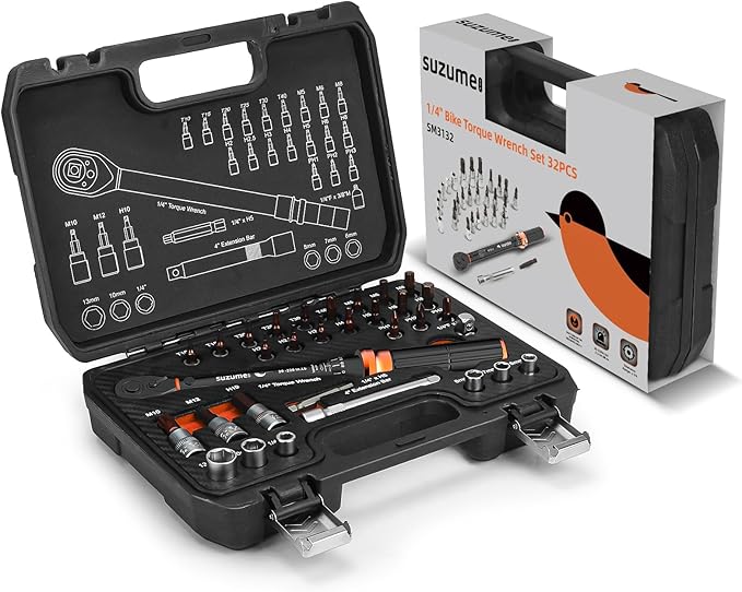 1/4-Inch Bike Torque Wrench 32PCS (20-220 in.lb/2.3-24.9 N.m) Reversible Head Dual-Scales 1/4 Torque Wrench 72 Tooth ±3% High Accuracy Click Torque Wrench Set For MTB Bicycle Maintenance-StrideForce Fitness