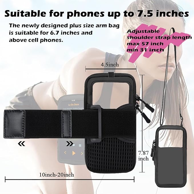 Phone Holder for Running, Walking, and Workout - Adjustable Arm Band Armband for iPhone and Cell Phones - Clear Crossbody Phone Pouch Purse with Strap for Women Men-StrideForce Fitness