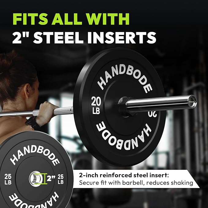 Colored Bumper Weight Plates Olympic Weight Plate Set 2-Inch, 10/15/20/25/35/45/55 lb Barbell Weight Plates Set for Home Gym, Rubber Strength Training Weights Plates for Weight Lifting-StrideForce Fitness