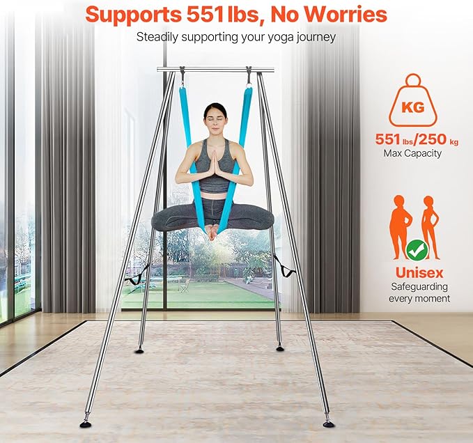 VEVOR Aerial Yoga Frame, 9.67 ft Height Swing Stand, Max 551.15 lbs Load Chrome-Plated Steel Pipe Inversion Yoga Rig for Indoor Outdoor Use-StrideForce Fitness
