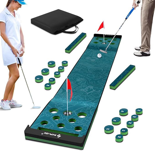 SAPLIZE Golf Putting Mat/Putting Green Mat - Adjustable Slope, Trajectory Tracking & Pong Game Modes | Indoor & Outdoor Use-StrideForce Fitness