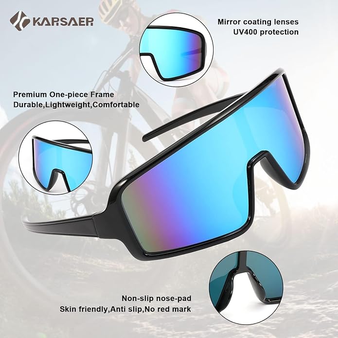 Karsaer Vision Sports Sunglasses Cycling Glasses Baseball Softball Sunglasses Unisex for Adult Youth Kids Boys Girls 8-16-StrideForce Fitness