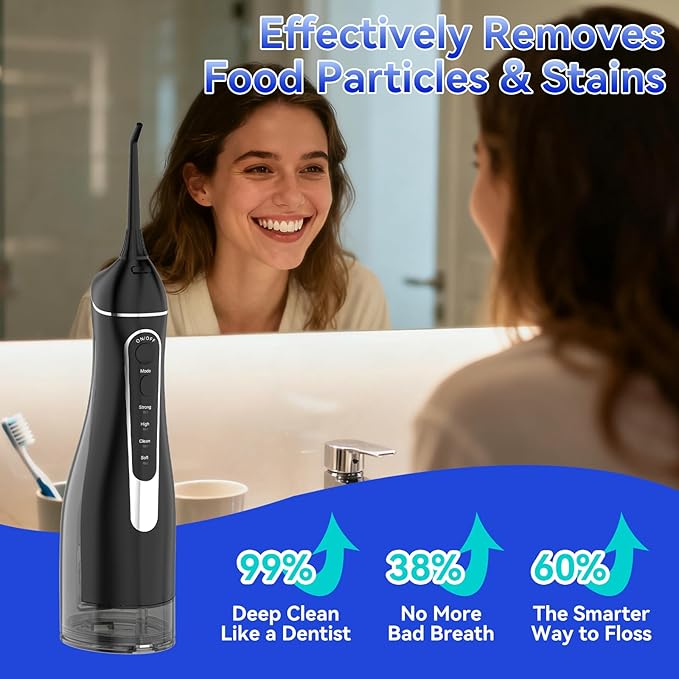 Water flossers for Teeth Pick, Portable Oral Irrigator Dental with 4 Modes 5 Jet Tips, IPX7 Rechargeable Water Tooth Flosser for Braces Sensitive Gum Care，300ml Tank for Home Travel Use