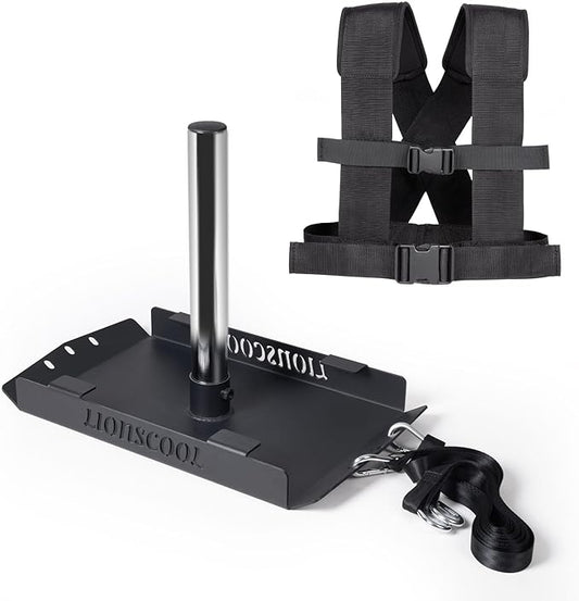 LIONSCOOL Weight Training Sled with Pro Pulling Belt or Vest Set, Sled Push with Adjustable Handle, Power Sled Workout Sled for Drag Speed Training Improvement and Strength-StrideForce Fitness