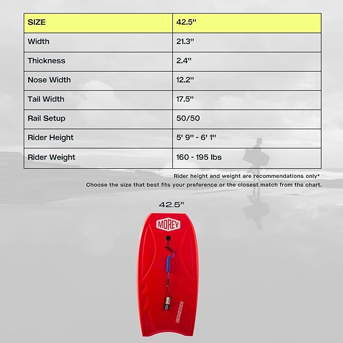 MOREY® Cruiser, The Original Bodyboard; 42.5 in Full Size Body Boards for Beach, for All Skill Levels, Engineered with HDPE Slick Bottom for Speed, Front Deck Contours for Grip (2025 Model)-StrideForce Fitness