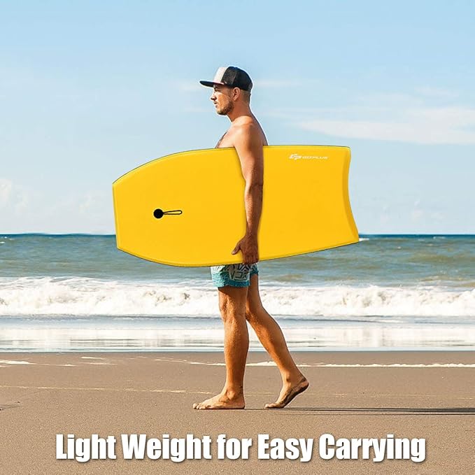 Goplus 41''/37''/33'' Lightweight Body Board for Beach, Surf Board with EPS Core, XPE Deck, HDPE Slick Bottom, Wrist Leash, Bodyboard for Kids Adults Surfing-StrideForce Fitness