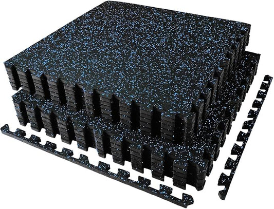 AIRHOP 0.56in Thick 48 Sq Ft Exercise Equipment Mats, 12 Tiles Upgraded Rubber Top with High Density EVA Foam, Large Interlocking Puzzle Gym Flooring for Home Gym, Heavy Weight Workout,Black & Blue-StrideForce Fitness