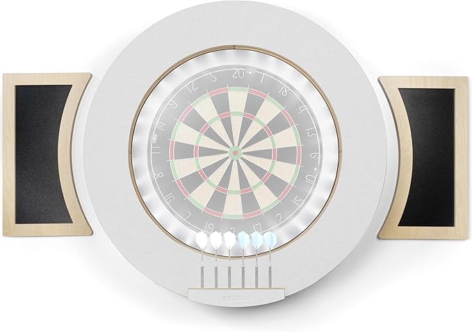Dart Board Cabinet Set with LED Light; Bristle Dartboard, Built in LED Light, Darts and Chalkboards-StrideForce Fitness