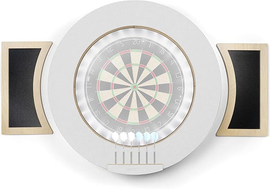 Dart Board Cabinet Set with LED Light; Bristle Dartboard, Built in LED Light, Darts and Chalkboards-StrideForce Fitness
