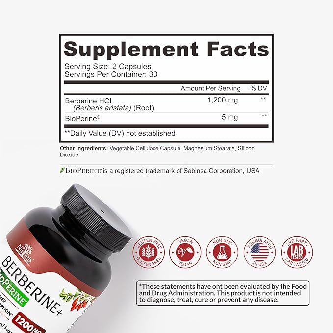 Berberine Supplement 1200mg - 5X Higher Absorption - Ultra Pure 98% Berberine HCL - Healthy Weight Management, Immune Support - Non GMO, Manufactured in USA - 60 Vegan Capsules-StrideForce Fitness
