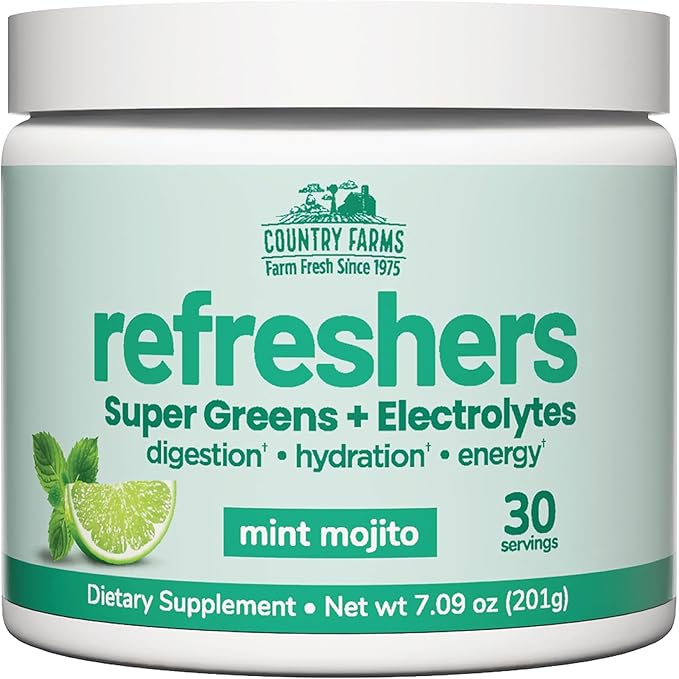 COUNTRY FARMS Refreshers, Super Greens and Electrolytes, Essential Minerals and Superfoods, Hydration Support, Promotes Natural Energy, with Fiber, Mint Mojito, 30 Servings-StrideForce Fitness