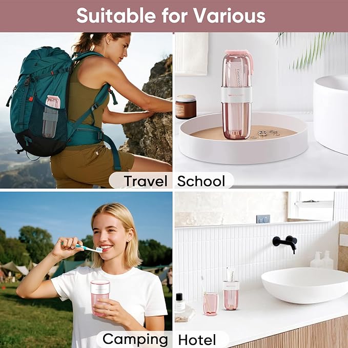 Westwood Travel Toothbrush Case Travel Toothbrush Holder with Cup, Large Toothbrush Container for Toothbrush Toothpaste Razor, Portable Toothbrush Holder with Cover for Home Business School (Pink)