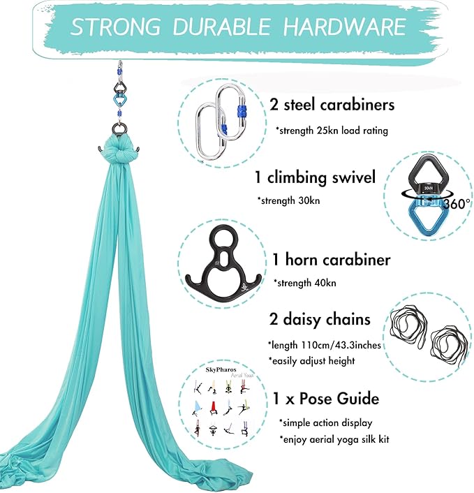 Aerial Silks Yoga Swing Set - 9/11 Yards Aerial Yoga Hammock Kit Anti-Gravity Flying for Fitness, Low/Non Stretch Nylon Tricot Fabric Hardware Included for Dance-StrideForce Fitness
