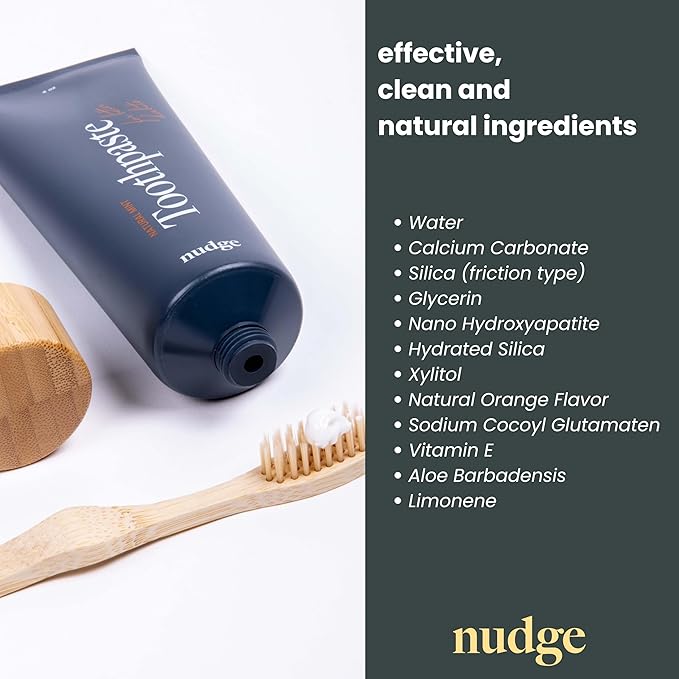 Nudge 10% Nano Hydroxyapatite Toothpaste, Remin+ Formula with Vitamin E, Fluoride-Free, SLS-Free, Helps Remineralize Enamel, Supports Dry Mouth Relief and Sensitive Teeth, Orange, 4 oz