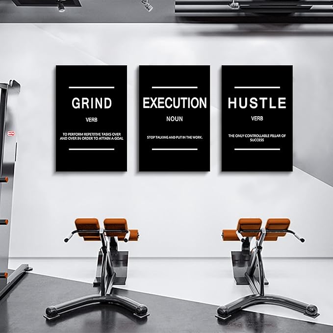 Framed Canvas Wall Art Success Quote, Office Wall Art, Black Large Poster, Positive Motivational Set of 3 Prints, Execute Failure Definition, Inspirational Print (B-3pcs,16x24inchx3pcs)-StrideForce Fitness