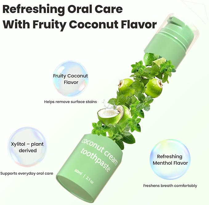 CALLSMILE Fluoride-Free Toothpaste, Easy-Press Pump, 60g - Fruity Flavors, No SLS, Non-Toxic, No Sweeteners, for Adults & Kids, Gentle for Sensitive Teeth, Coconut-Flavored