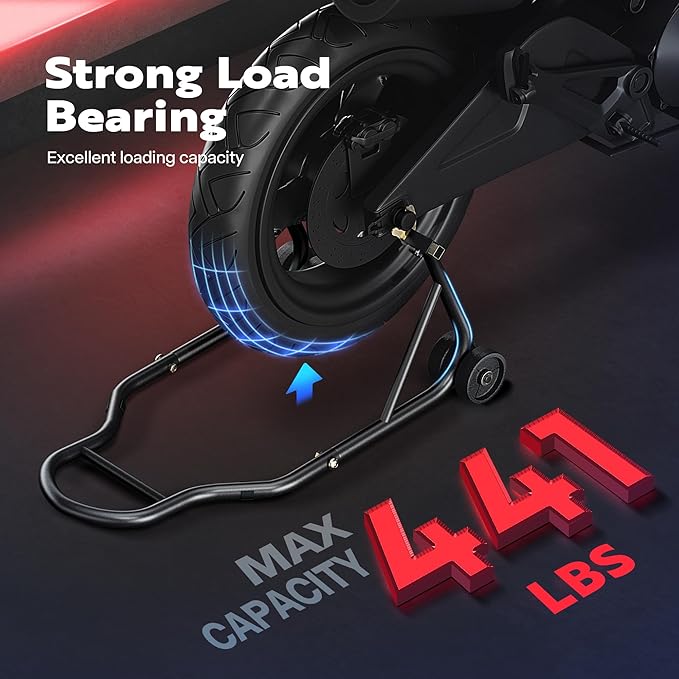 SPECSTAR Motorcycle Stand, 441 Lbs Capacity Rear Wheel Lift with U+L Adjustable Swingarm Spool, Heavy Duty Paddock Stand for BMW Suzuki Yamaha Honda Kawasaki, Black-StrideForce Fitness