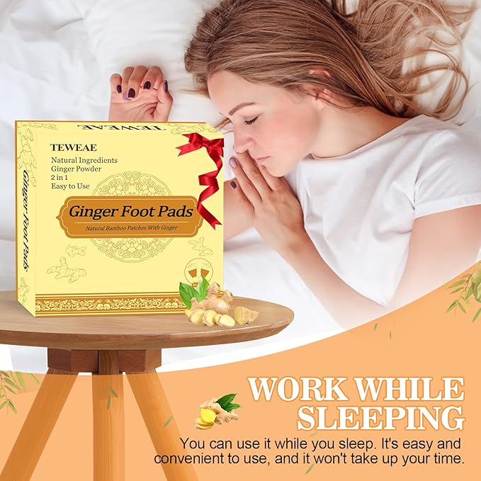 2 in 1 Ginger Foot Pads, 40Pads Tear and Use, Premium Natural Ingredients Ginger Powder, Bamboo Vinegar FootPads with ''Stay in Place'' Adhesive Pads Sheet (40 Pads)-StrideForce Fitness