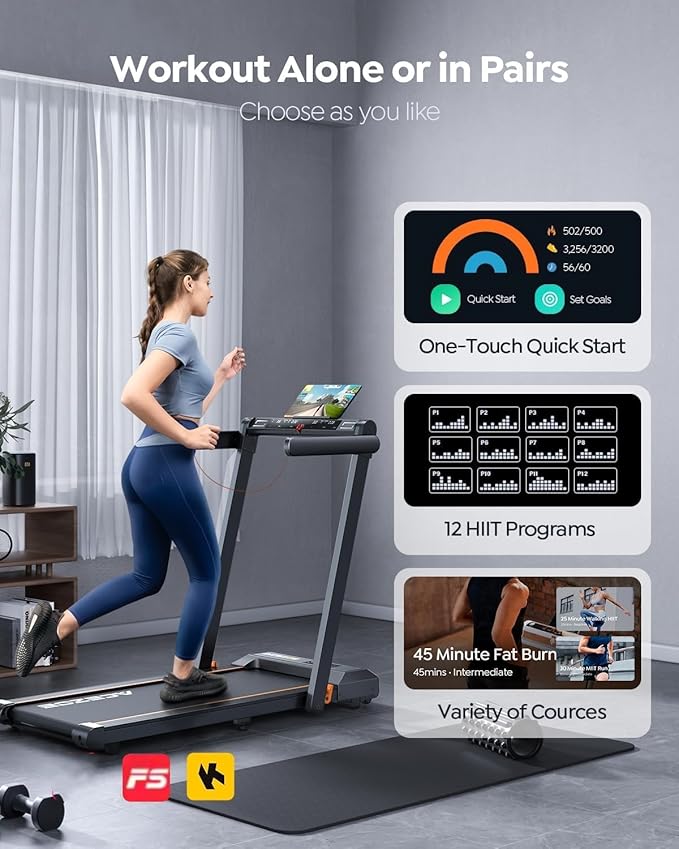 2 in 1 Folding Treadmills for Home Small Office, 2.5HP Walking Pad Treadmill with Handle Bar, 300lbs Capacity, Copmact Protable Treadmill with Smart APPs, 12 HIIT Modes and Touch Screen-StrideForce Fitness