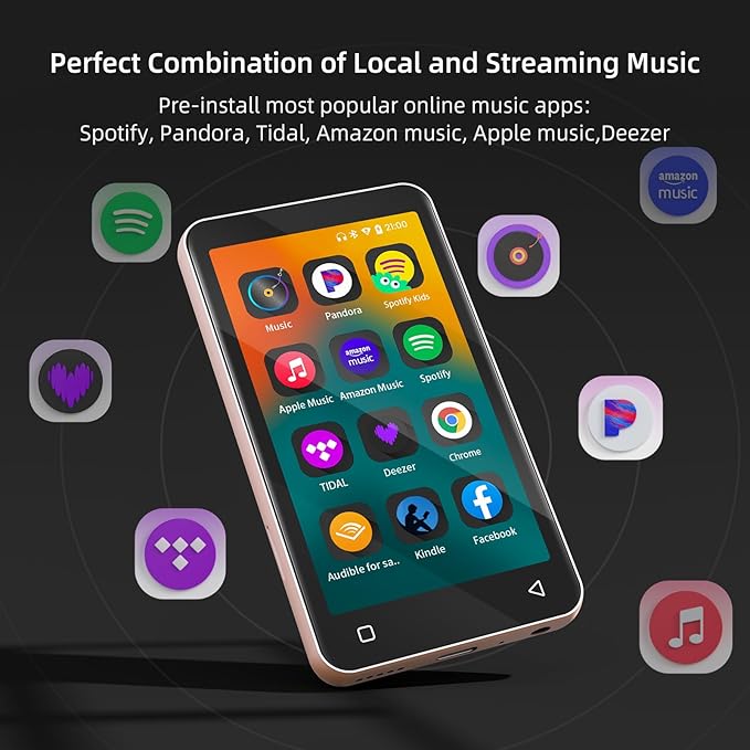 80GB MP3 Player with Bluetooth and WiFi, MP4 MP3 Player with Spotify,Spotify Kids,4" Music Player with Pandora, Audible,Music Player with Speaker (Pink_White)-StrideForce Fitness