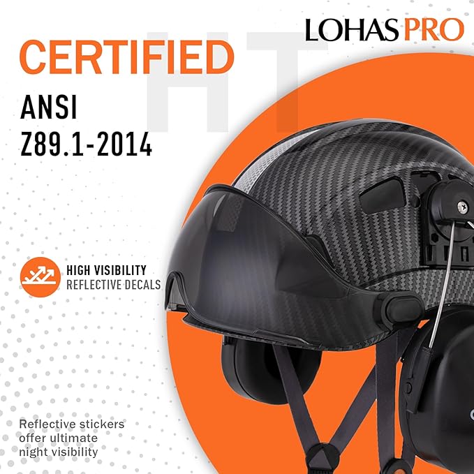 LOHASPRO Arborist Forestry Helmet Safety Hard Hat with Visor and Ear Muffs Carbon Fiber Hard Hat for Logging Chainsaw Helmet Mowing(Black Graphite Pattern with Smoked Visor+Earmuffs)-StrideForce Fitness