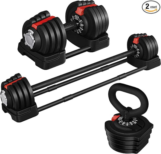 Yaheetech Adjustable Dumbbell Set Free Weight Dumbbells 40lbs/52.5lbs/90lbs Fast Adjust Dumbbells Dumbbell Weight Set, with Tray for Men/Women Strength Training Equipment-StrideForce Fitness