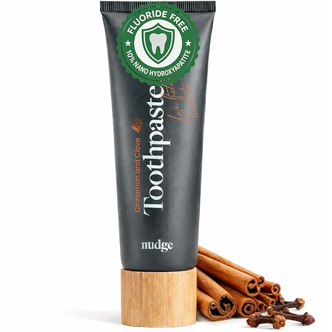 Nudge 10% Nano Hydroxyapatite Toothpaste, Remin+ Formula with Vitamin E, Fluoride-Free, SLS-Free, Helps Remineralize Enamel, Supports Dry Mouth Relief and Sensitive Teeth, Cinnamon and Clove, 4.5 oz