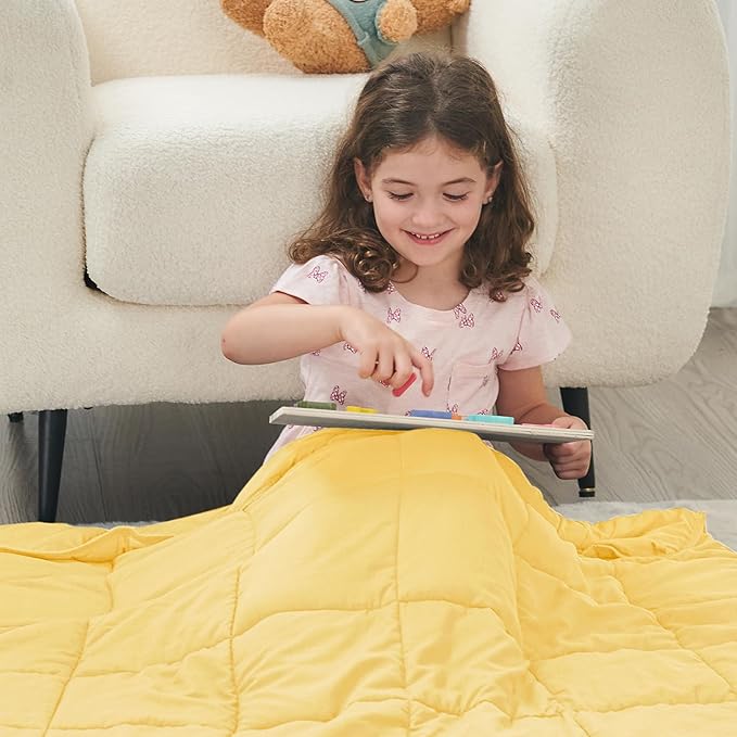 yescool Weighted Blanket (5 lbs, 36" x 48", Yellow) Cooling Heavy Blanket for Sleeping Perfect for 40-60 lbs, Breathable Blanket with Premium Glass Bead, Machine Washable-StrideForce Fitness
