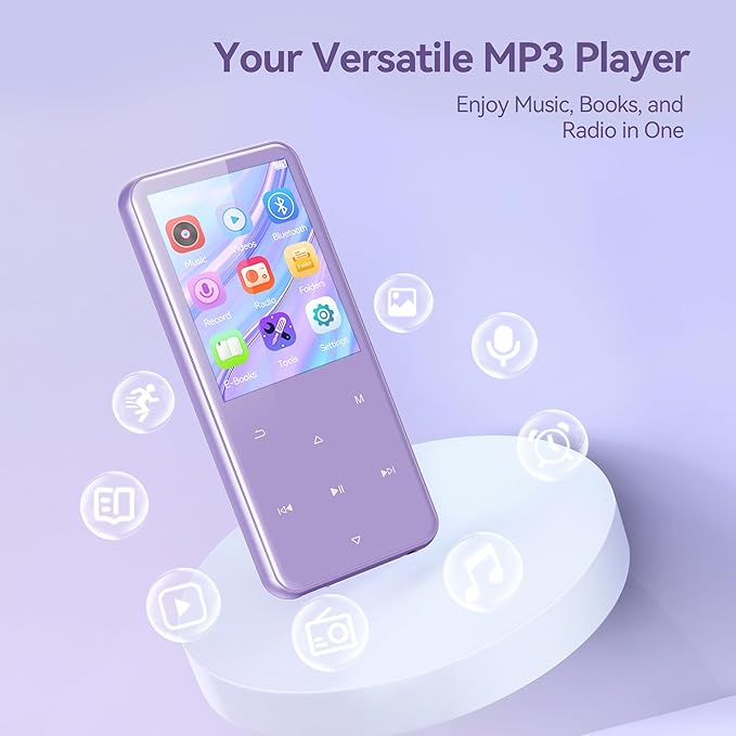 AGPTEK 64GB MP3 Player with Bluetooth, M3 2.4 inch Music Player with Speaker and FM Radio, Touch Buttons, Supports Up to 128GB(Purple)-StrideForce Fitness