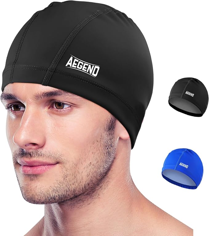 Aegend Fabric Swim Cap, Silicone Waterproof Layer - Breathable Cloth Swimming Cap, Keep Hair Dry with Hight Elasticity for Youth(8-16) Adult, 2 Sizes to Choose-StrideForce Fitness