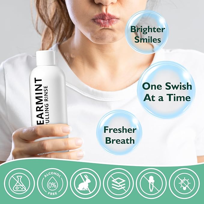 Spearmint Oil Pulling Rinse, Cold-Pressed Coconut Mouthwash for Teeth Whitening, Natural Peppermint Pulling Oil, for Breathe Mouth,Gentle Deeply Cleans (8FLOZ)