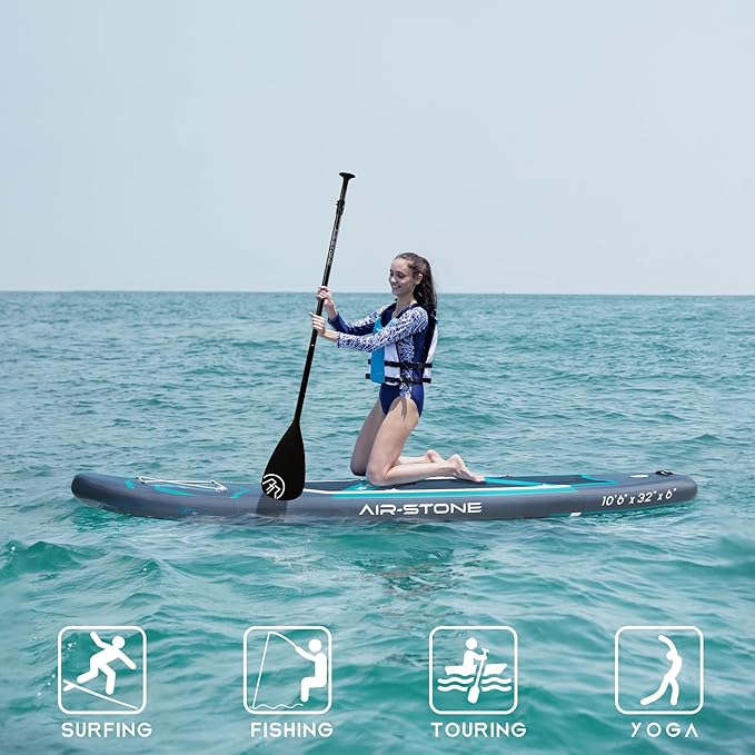 AIR-STONE 10'6” 450 lb Capacity，Inflatable Stand Up Paddle Board with sup Accessories Including Backpack, Repairing Kits, Non-Slip Deck, Leash, 3 Fins, Paddle and Hand Pump-StrideForce Fitness
