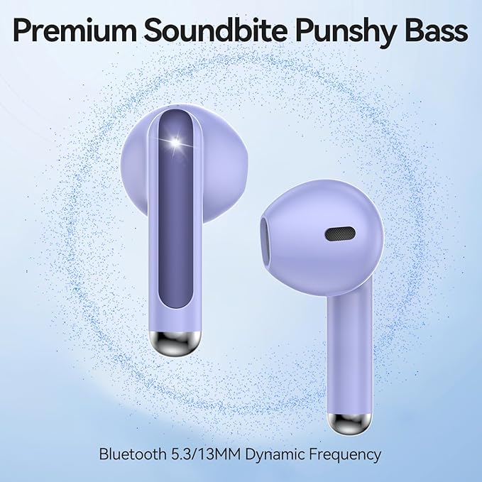 Wireless Earbuds, 2025 Bluetooth 5.3 Headphones HiFi Stereo 50H Playback Ear Buds with Led Digital Display, ENC Noise Cancelling Earbuds for Laptop Computer, iOS, Android, Purple-StrideForce Fitness