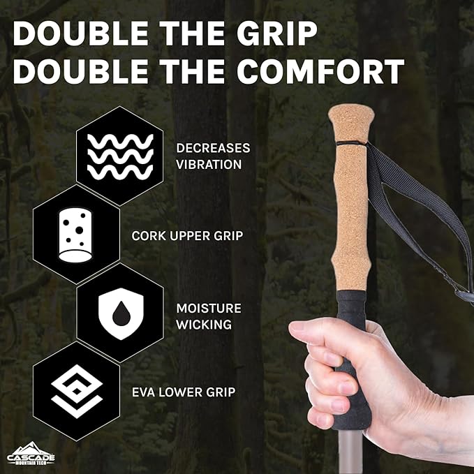 Cascade Mountain Tech Trekking Poles - Carbon Fiber Monopod Walking or Hiking Sticks with with Accessories Mount and Adjustable Quick Locks-StrideForce Fitness