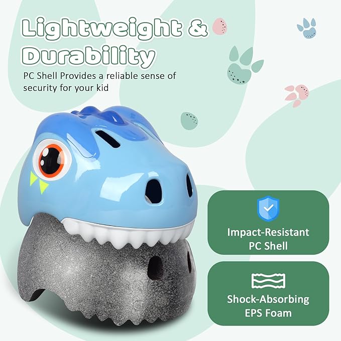 Dinosaur Bike Helmet for 1-3-5-8 Toddler Baby Kids, Lightweight Bicycle Helmet for Cycling Skateboard Roller Skate & Multi-Sports,2 Sizes for Boys and Girls-StrideForce Fitness