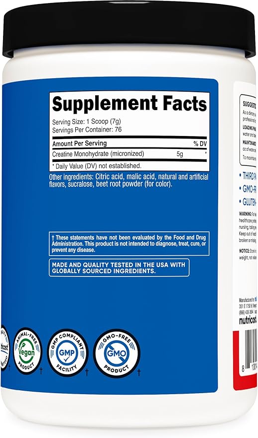 Nutricost Creatine Monohydrate Powder (Fruit Punch, 500 Gram)-StrideForce Fitness