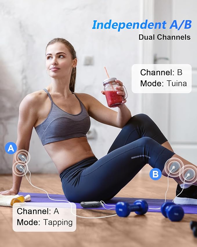 TENS Unit Muscle Stimulator for Pain Relief Therapy–Dual Channel 24 Modes TENS Machine&EMS Muscle Stimulator,Upgraded Large Screen Portable Muscle Stimulator for Back,Shoulder,& Neck Pain with 10 Pads-StrideForce Fitness