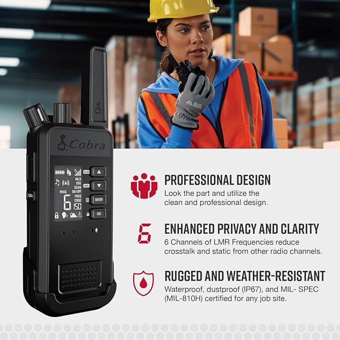 Cobra Performa 450 Business Radio (1-Pack with Dock) - 6-Channel UHF/LMR Professional Two Way Radio, Waterproof Walkie Talkie, Shockproof, IP67 & MIL-SPEC Rated, 18hr Battery, LCD Screen-StrideForce Fitness