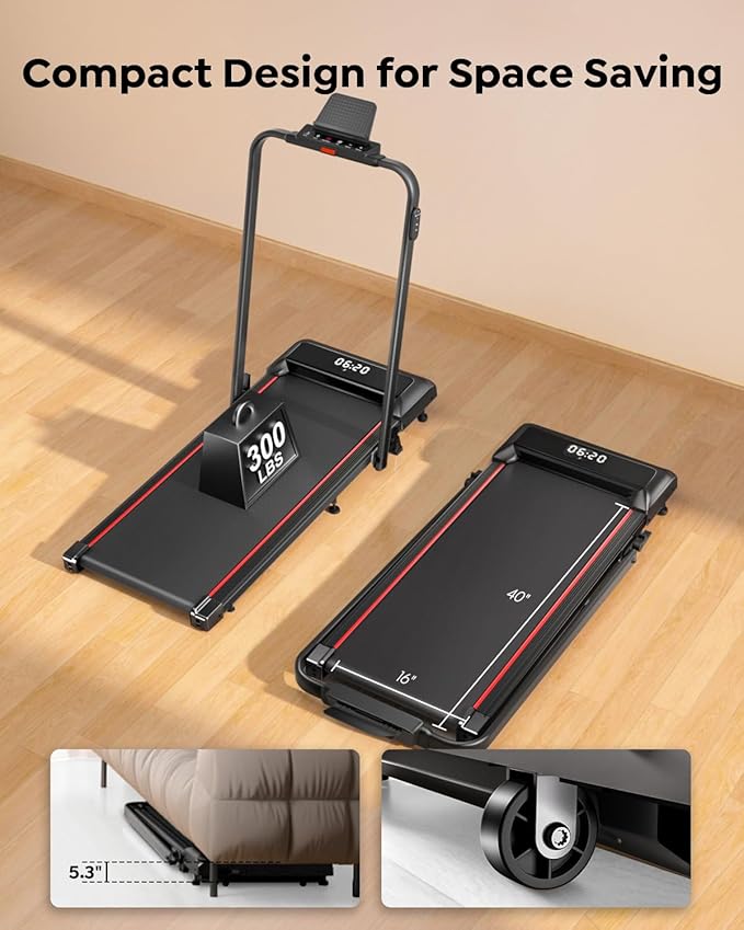 Walking Pad Treadmill with Incline, 2 in 1 Foldable Treadmills for Home Small Office, 300lbs Portable Compact Under Desk Treadmill with App, Remote Control and LED Display-StrideForce Fitness