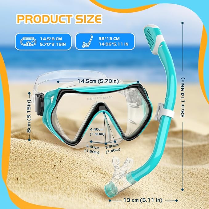 Snorkeling Gear, Dry Snorkel Set180° Panoramic Wide View,Anti-Fog Scuba Diving Mask, Professional Snorkeling Gear for Free Breathing, Swimming, Diving-StrideForce Fitness
