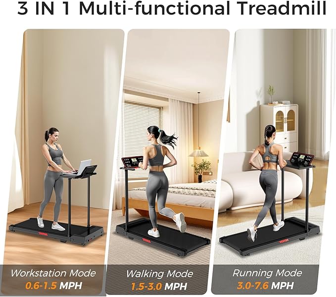 Treadmill with Handles, Treadmills for Small Spaces, 3.0HP Walking Pad Treadmills with Handle Bar & LED Display, Treadmill with Desk Workstation for Home Office, 320 LBS Capacity-StrideForce Fitness