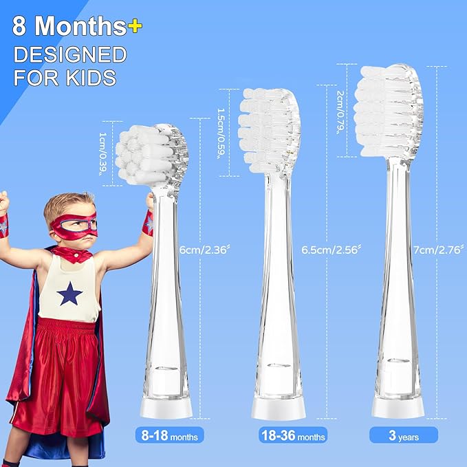 Teeteck 5 Pack Kids Toothbrush Replacement Heads Compatible with SEAGO SG513/SG977/SGEK6, DadaTech DT-K6/DT-BB1/DT-977, Brush-Baby WildOnes(Ages 3years+/Transparent)