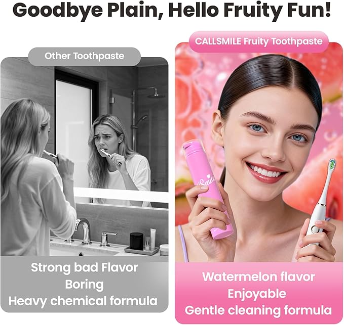 CALLSMILE Fruity Flavors Fluoride-Free Toothpaste, Easy-Press Pump, 60g, No SLS, Non-Toxic, No Sweeteners, for Adults & Kids, Gentle for Sensitive Teeth，Watermelon Flavor, ValentGine's Day Gifts