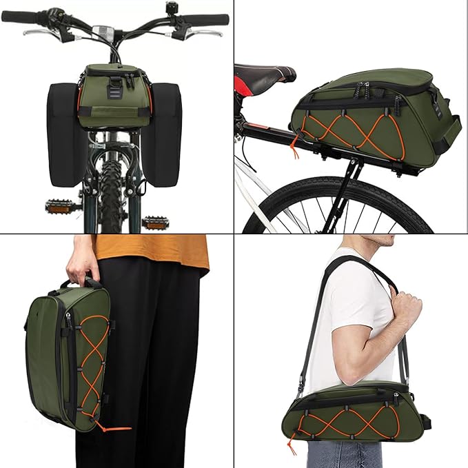 MOSISO Bike Rack Bag with 2 Removable Panniers, Waterproof Bike Trunk Cooler Storage Handbag Insulated Bicycle Rear Seat Pouch, Bicycle Storage Saddle Shoulder Bag Cycling Luggage Pouch, Army Green-StrideForce Fitness