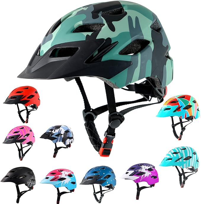 Kids Bike Helmet,Bavilk Kids Boys Girls Bike Helmets with LED Light Detachable Visor Children Youth Teen Multi-Sport for Skating Cycling Scooter Skateboard Adjustable & Lightweight 19.7"-22.4"-StrideForce Fitness
