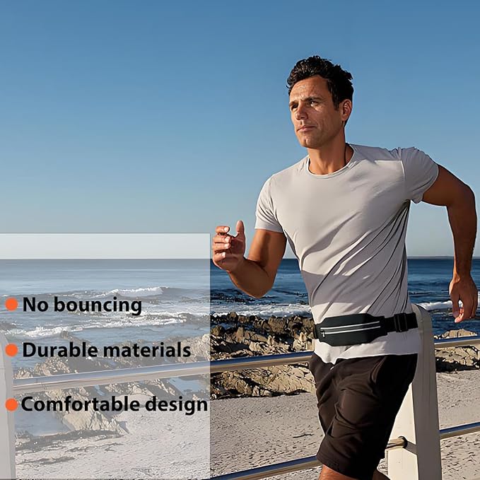 Running Belt Fanny Pack, Slim Runners Waist Pack for Men & Women [Fits ALL Phones], Money Belt, Reflective Running Gear Accessories Fitness Phone Holder for Exercise Marathon Jogging (Black1)-StrideForce Fitness