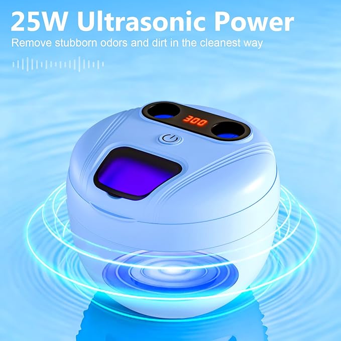 Dental Ultrasonic Retainer Cleaner Machine - Dental Cleaning Pod for Denture, Mouth Guard, Aligner, Night Guard, Braces, Toothbrush Heads, Jewelry, 45kHz Sonic Cleaner with Digital Timer & 200ML