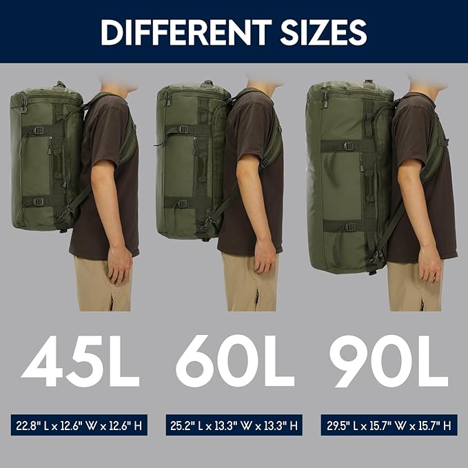 Haimont Large Duffle Backpack Bag for Men Travel, Heavy Duty Duffel Bags with Shoes Compartment for Long Trip, Camping, Water-resistant, 90L, Army Green