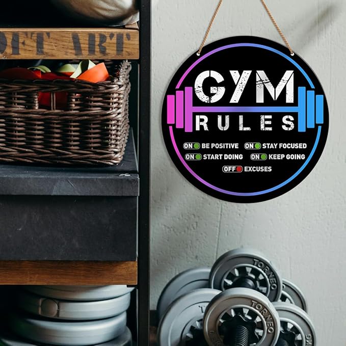 HSNBT Gym Signs Wall Decor, Home Gym Motivational Wall Decor Gym Hanging Signs Decorations for Fitness Workout Room Gift for Woman Man Gym Enthusiast, Gym Rules-StrideForce Fitness