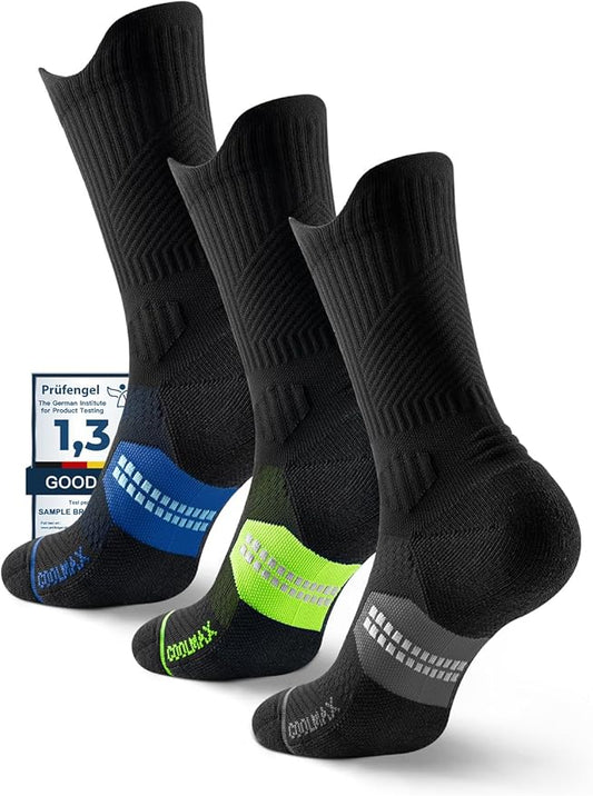 Mens Bamboo Viscose Coolmax Crew Compression Running Socks Athletic Hiking Workout Moisture Wicking Anti-Blister